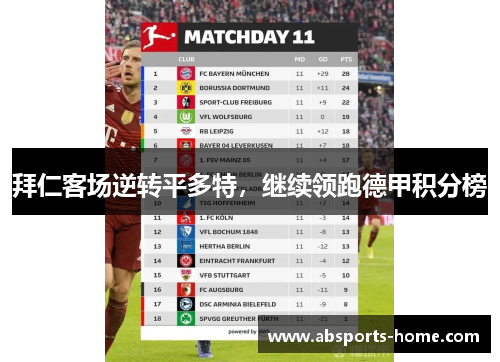拜仁客场逆转平多特，继续领跑德甲积分榜